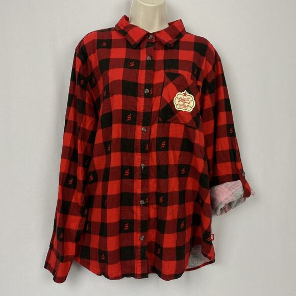 Magellan x Shiner Flannel Shirt Womens XXL Buffalo Plaid Red Black Cabincore - Picture 9 of 16